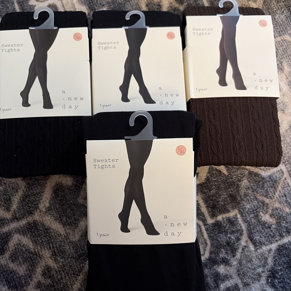 4 X Women's Knit Sweater Tights Black Large / XL  - A New Day Solid cable Knit